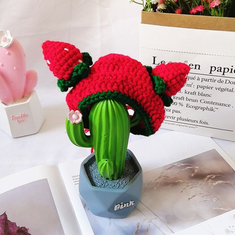 Cute Strawberry Headgear Handmade Knitted Hat Pet Accessories, S, M