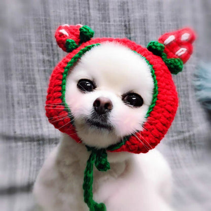 Cute Strawberry Headgear Handmade Knitted Hat Pet Accessories, S, M