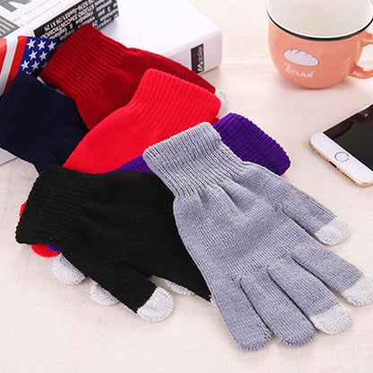 Winter Touch Screen Gloves Women Men Warm Stretch Knit Mittens Imitation Wool Thicken Full Finger Gloves, White, Grey, Black, Yellow, Navy Blue, Kids White, Kids Black, A-Navy Blue, A-Black, A-White, A-Grey, B-Grey, B-Blue, C-Yellow, C-Blue, C-Purple