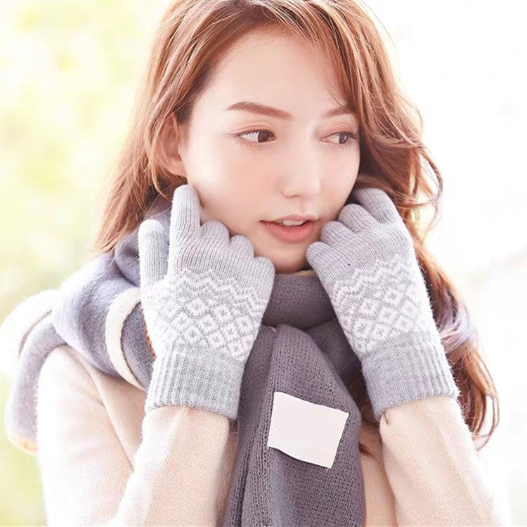 Winter Touch Screen Gloves Women Men Warm Stretch Knit Mittens Imitation Wool Thicken Full Finger Gloves, White, Grey, Black, Yellow, Navy Blue, Kids White, Kids Black, A-Navy Blue, A-Black, A-White, A-Grey, B-Grey, B-Blue, C-Yellow, C-Blue, C-Purple
