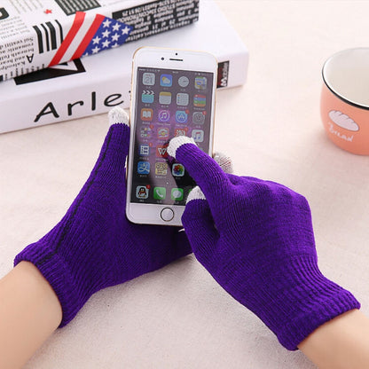Winter Touch Screen Gloves Women Men Warm Stretch Knit Mittens Imitation Wool Thicken Full Finger Gloves, White, Grey, Black, Yellow, Navy Blue, Kids White, Kids Black, A-Navy Blue, A-Black, A-White, A-Grey, B-Grey, B-Blue, C-Yellow, C-Blue, C-Purple