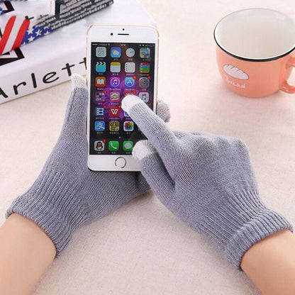 Winter Touch Screen Gloves Women Men Warm Stretch Knit Mittens Imitation Wool Thicken Full Finger Gloves, White, Grey, Black, Yellow, Navy Blue, Kids White, Kids Black, A-Navy Blue, A-Black, A-White, A-Grey, B-Grey, B-Blue, C-Yellow, C-Blue, C-Purple