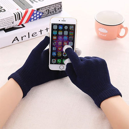 Winter Touch Screen Gloves Women Men Warm Stretch Knit Mittens Imitation Wool Thicken Full Finger Gloves, White, Grey, Black, Yellow, Navy Blue, Kids White, Kids Black, A-Navy Blue, A-Black, A-White, A-Grey, B-Grey, B-Blue, C-Yellow, C-Blue, C-Purple