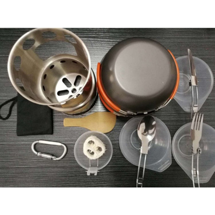 Outdoor Hiking Camping Wood Stove Set With Cutlery