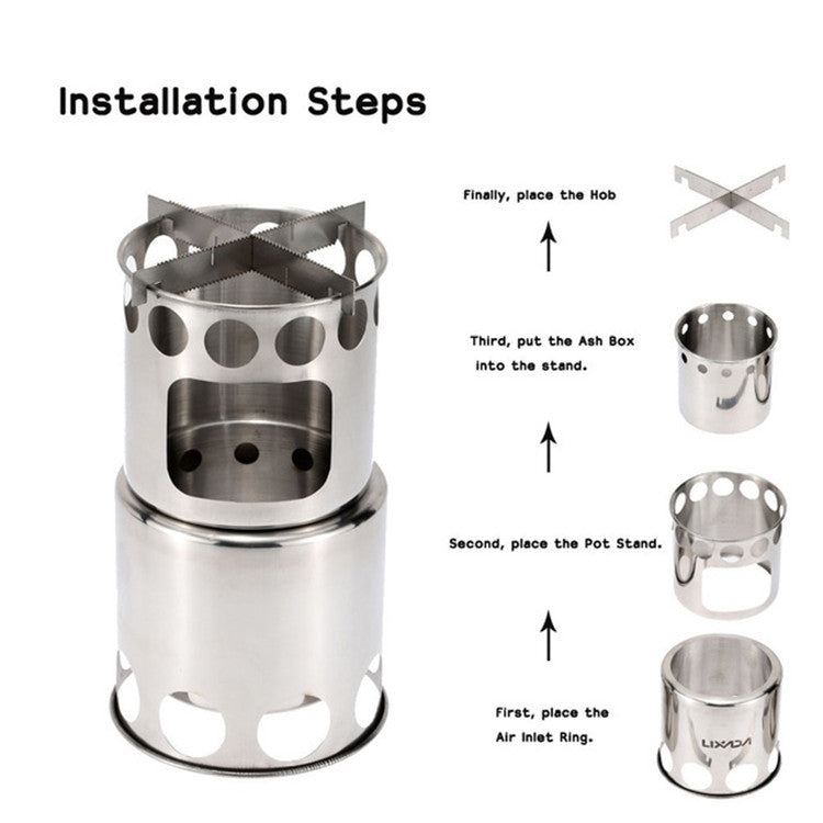Outdoor Hiking Camping Wood Stove Set With Cutlery