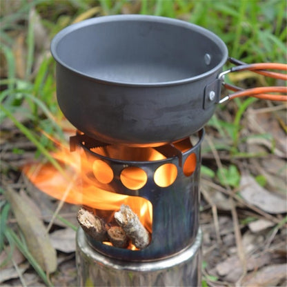 Outdoor Hiking Camping Wood Stove Set With Cutlery
