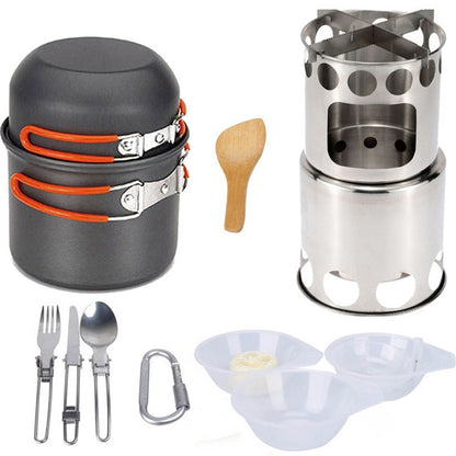 Outdoor Hiking Camping Wood Stove Set With Cutlery