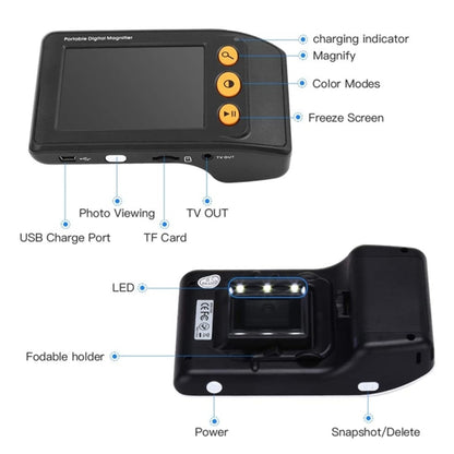 3.5 Inch 2X-25X High-Definition Handheld  Magnifying Glass Electronic Vision Aid, Black, White