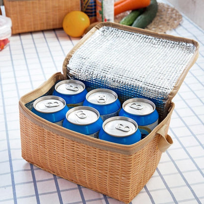Outdoor Camping Picnic Bag Wicker Picnic Basket Case Thermal Lunch Storage Box