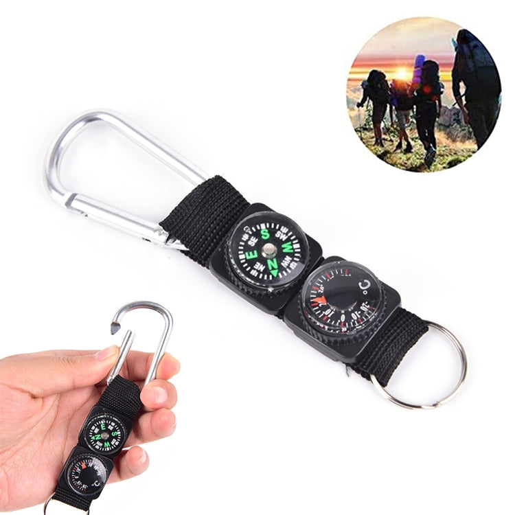 3 in 1 Camping Climbing Hiking Mini Carabiner with Keychain Compass Thermometer Hanger Key Ring Black, 3 in 1