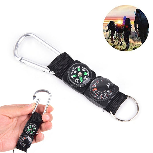 3 in 1 Camping Climbing Hiking Mini Carabiner with Keychain Compass Thermometer Hanger Key Ring Black, 3 in 1