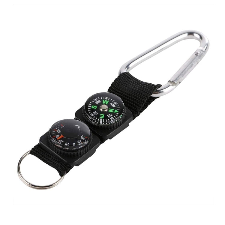 3 in 1 Camping Climbing Hiking Mini Carabiner with Keychain Compass Thermometer Hanger Key Ring Black, 3 in 1