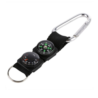 3 in 1 Camping Climbing Hiking Mini Carabiner with Keychain Compass Thermometer Hanger Key Ring Black, 3 in 1