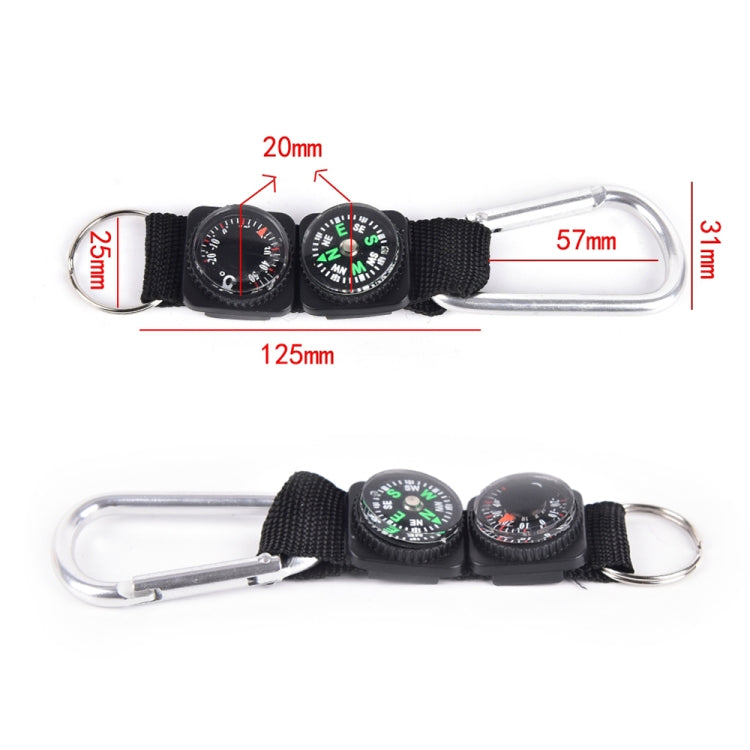 3 in 1 Camping Climbing Hiking Mini Carabiner with Keychain Compass Thermometer Hanger Key Ring Black, 3 in 1
