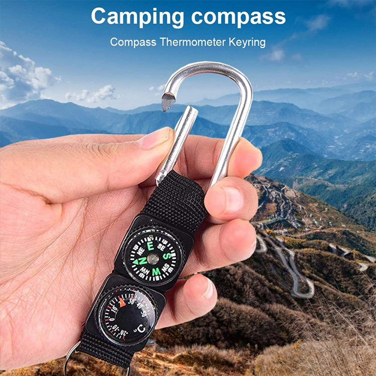 3 in 1 Camping Climbing Hiking Mini Carabiner with Keychain Compass Thermometer Hanger Key Ring Black, 3 in 1