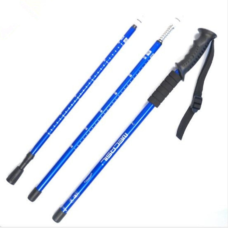 NECASIL Three-section Aluminum Alloy Straight Handle Retractable Trekking Trekking Pole, Three-section (Black), Three-section (Red), Three-section (Blue), Three-section (Silver)