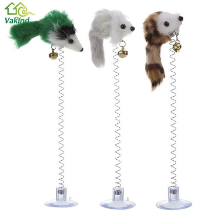 3 PCS Funny Cat Toys Elastic Feather False Mouse Bottom Sucker Toys for Cat Kitten Playing Pet Seat Scratch Toy Pet Cat Product, Feather Funny Cat Toys