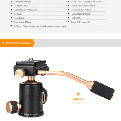 Q160s 4-Section Folding Legs Live Broadcast Aluminum Alloy Tripod Mount with Damping Tripod Ball-Head, Q160s