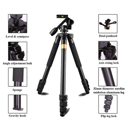 Q620 4-Section Folding Legs Heavy Duty Aluminum Alloy Tripod With Three-Dimensional Damping Tripod Heads, Q620