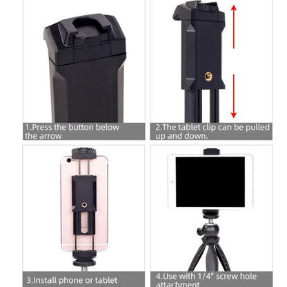 Live Broadcast Tripod Mount Phone Clamp with 1/4 inch Screw Holes & Cold Shoe Base, Phone Clamp