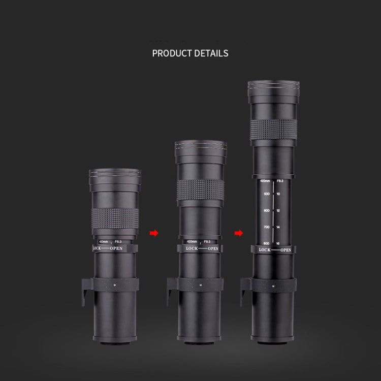 Lightdow 420-800mm Zoom Camera Lens Optical Glass Coating Photographic Lens, 420-800mm Black