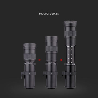 Lightdow 420-800mm Zoom Camera Lens Optical Glass Coating Photographic Lens, 420-800mm Black