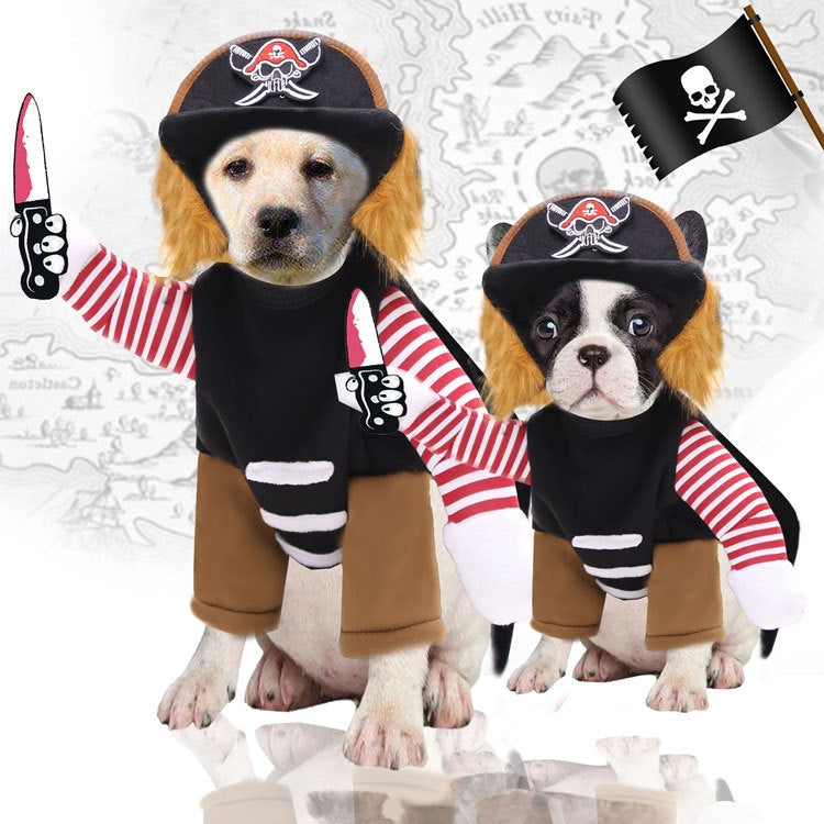Dogs Cats Clothes Pet Supplies Horseback Transformations Halloween Funny Clothes, Murder Pirate Two-piece Suit M, Murder Pirate Two-piece Suit L, Murder Pirate Two-piece Suit XL