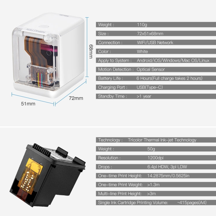 Mbrush Handheld Printer Custom Content Portable Full Color Inkjet Printer with Ink Cartridges, Mbrush