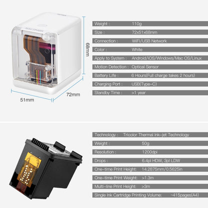 Mbrush Handheld Printer Custom Content Portable Full Color Inkjet Printer with Ink Cartridges, Mbrush