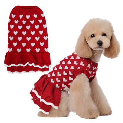 Autumn Winter Pet Red Love Sweater Festive Christmas Pet Clothes, XS, S, M, L, XL, XXL