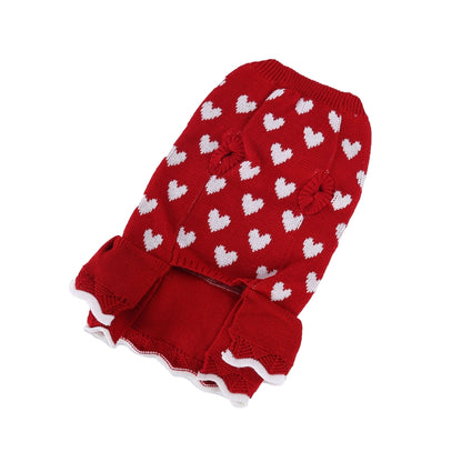 Autumn Winter Pet Red Love Sweater Festive Christmas Pet Clothes, XS, S, M, L, XL, XXL