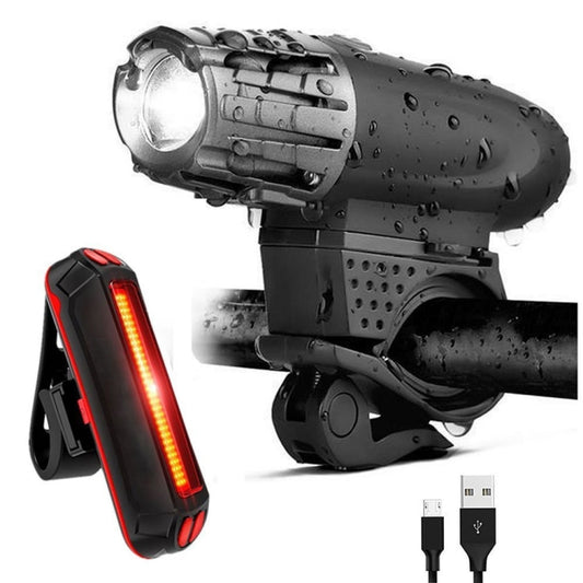 Bike Light USB Rechargeable Mountain Bike Warning Light, Front Light + Tail Light