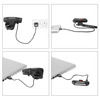 Bike Light USB Rechargeable Mountain Bike Warning Light, Front Light + Tail Light