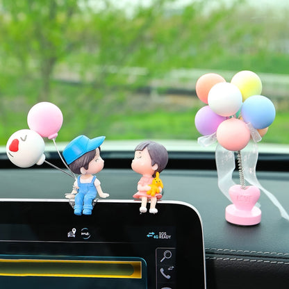 In Car Ornament Lovely Kissing Couple Doll, Blue+Spring Balloon, Blue Balloon+Spring Balloon, Gray Couple Balloon+Spring Balloon, Gray Couple + Gray Balloon + Blue Pink White Balloon