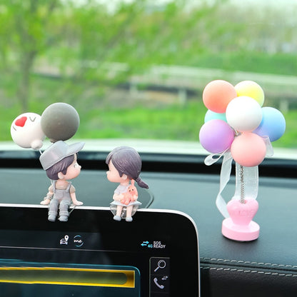 In Car Ornament Lovely Kissing Couple Doll, Blue+Spring Balloon, Blue Balloon+Spring Balloon, Gray Couple Balloon+Spring Balloon, Gray Couple + Gray Balloon + Blue Pink White Balloon