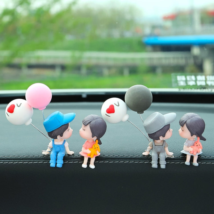In Car Ornament Lovely Kissing Couple Doll, Blue+Spring Balloon, Blue Balloon+Spring Balloon, Gray Couple Balloon+Spring Balloon, Gray Couple + Gray Balloon + Blue Pink White Balloon