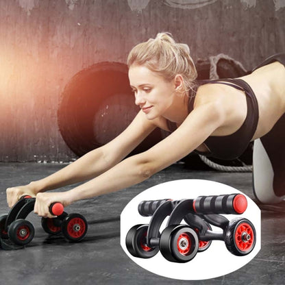 HT01 Automatic Rebound Four-Wheel Silent Abdominal Wheel Exercise Fitness Equipment, With Kneeling Pad, with Kneeling Pad+Brake Pads