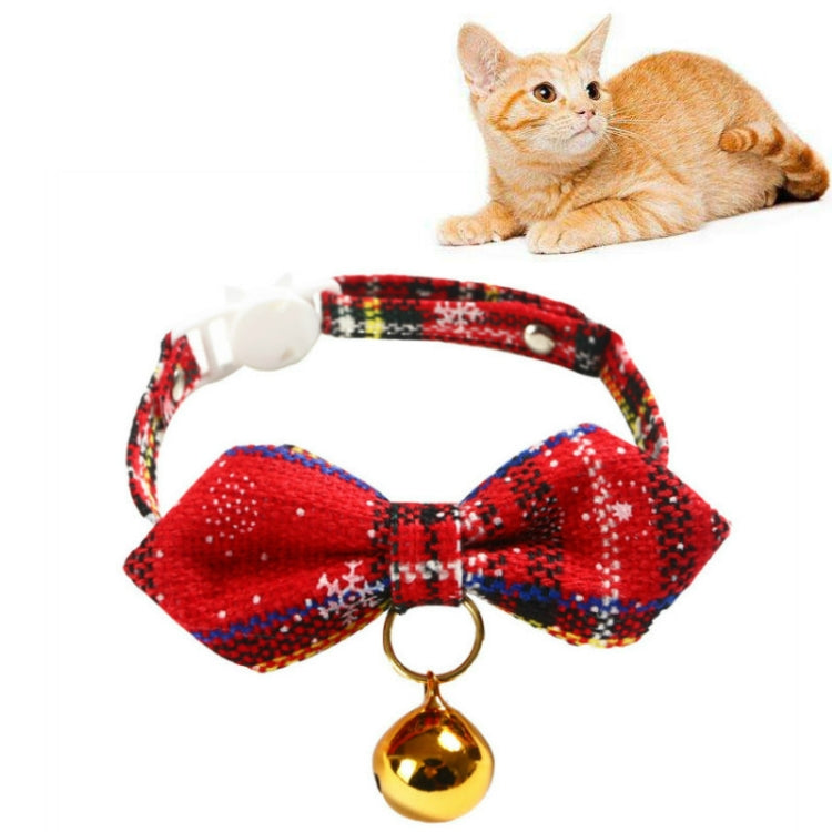 Snowflake Christmas Red Plaid Adjustable Pet Bow Tie Collar Bow Knot Cat Dog Collar, S 17-30cm Big Bowknot, S 17-30cm Pointed Bowknot, S 17-30cm Tie, S 17-30cm Big Bowknot With Bell, S 17-30cm Small Bowknot With Bell, S 17-30cm Pointed Bowknot With Bell