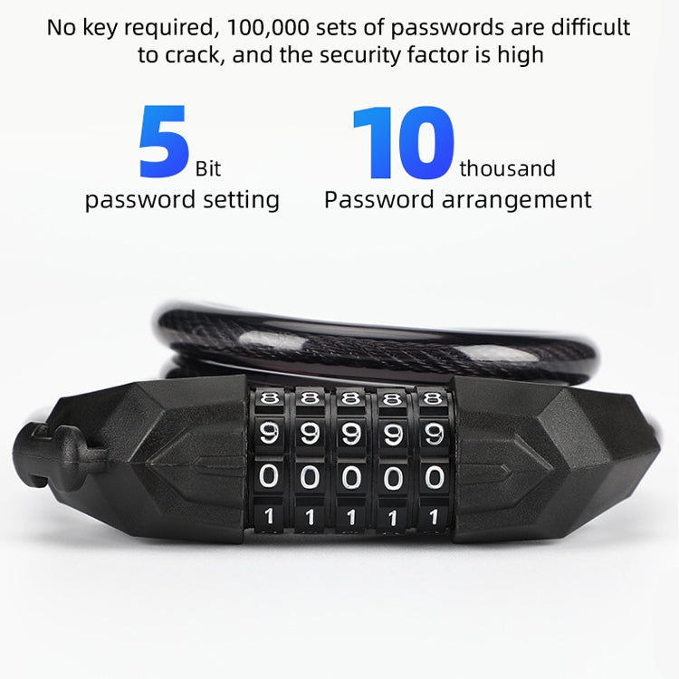 Bicycle Anti-Theft Code Lock Five-Digit Bicycle Lock Portable Bold And Long Steel Cable With Bracket Car Lock, Anti-Theft Code Lock
