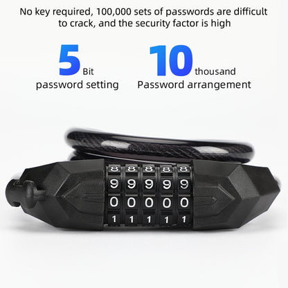 Bicycle Anti-Theft Code Lock Five-Digit Bicycle Lock Portable Bold And Long Steel Cable With Bracket Car Lock, Anti-Theft Code Lock