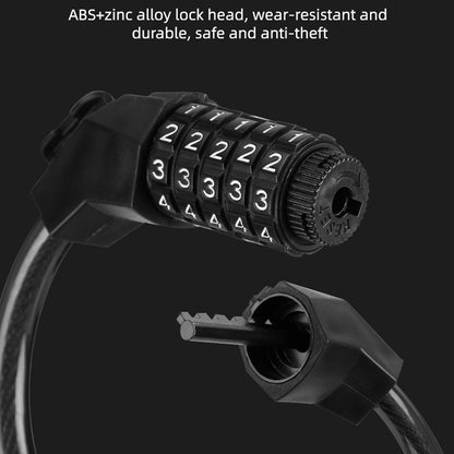 Bicycle Anti-Theft Code Lock Five-Digit Bicycle Lock Portable Bold And Long Steel Cable With Bracket Car Lock, Anti-Theft Code Lock