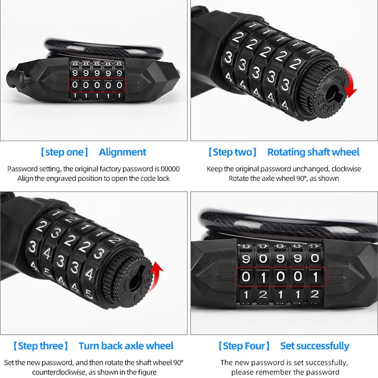 Bicycle Anti-Theft Code Lock Five-Digit Bicycle Lock Portable Bold And Long Steel Cable With Bracket Car Lock, Anti-Theft Code Lock