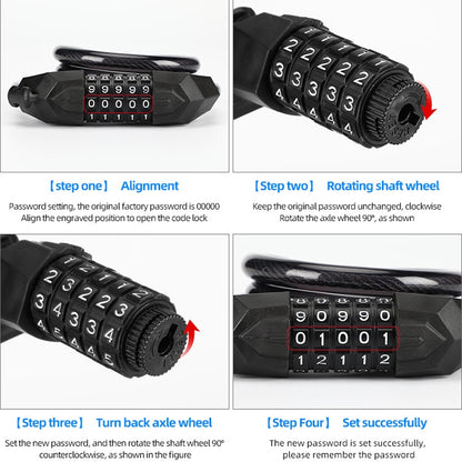 Bicycle Anti-Theft Code Lock Five-Digit Bicycle Lock Portable Bold And Long Steel Cable With Bracket Car Lock, Anti-Theft Code Lock