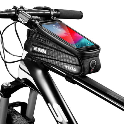 WILD MAN ES3 Hard Shell Bicycle Bag Front Beam Bag Mountain Bike Mobile Phone Touch Screen Upper Tube Bag Riding Equipment, ES3 (Black)