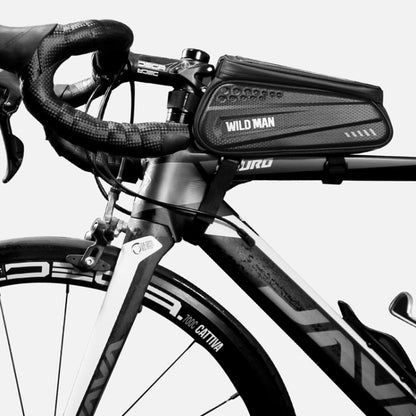 WILD MAN ES3 Hard Shell Bicycle Bag Front Beam Bag Mountain Bike Mobile Phone Touch Screen Upper Tube Bag Riding Equipment, ES3 (Black)