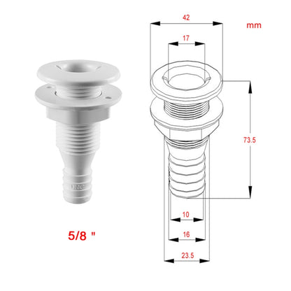 5/8 inch Plastic Thru-Hull Bilge Fitting For Bilge Pump Drain or Vent Hose Fitting for Boats Marine Yacht Sail Camper Truck, Vent Hose Fitting