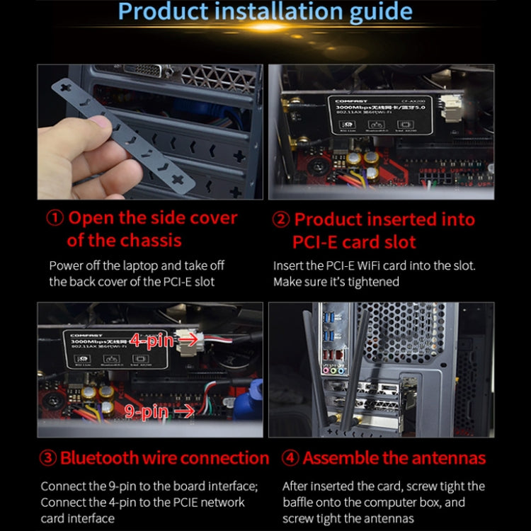 COMFAST Gaming Game 3000Mbps Gigabit Dual-Frequency Wireless Desktop Computer PCIE Wireless Network Card, AX200, AX200 PRO