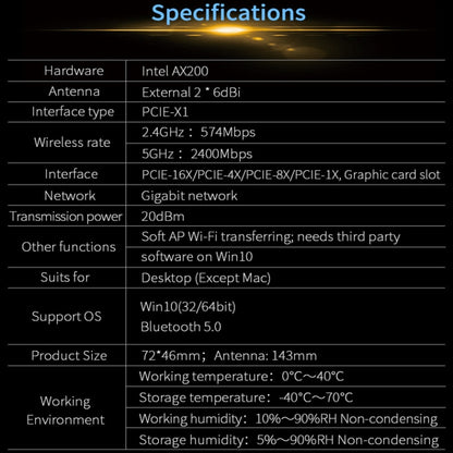 COMFAST Gaming Game 3000Mbps Gigabit Dual-Frequency Wireless Desktop Computer PCIE Wireless Network Card, AX200, AX200 PRO