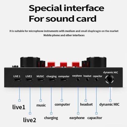V8S Sound Card Mobile Phone Computer Anchor Live K Song Recording Microphone, English Version, V8S  + Golden Net BM700 Set, V8S  + Black Bet BM700 Set
