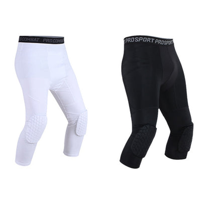 High Elastic Lycra Honeycomb Crash Pants Men Basketball Fitness Seven-tenths Sweatpants, S, M, L, XL, XXL, XXXL